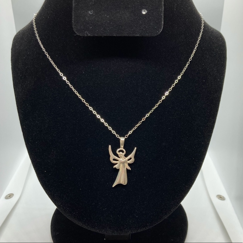 Sterling Silver 925 Necklace 18” with Angel Pendant 1 1/4”